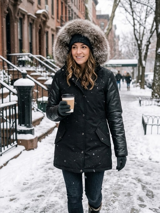 CMFR Jackets & Blazers - CMFR Black Goose Down Winter Coat with Fur Hood